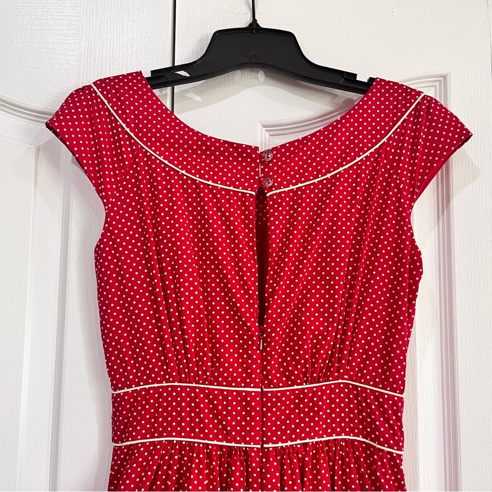 ModCloth Emily and Fin Red Polka Dot Cap Sleeve Dress XS - Picture 5 of 6